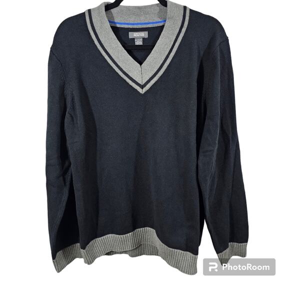 Vintage Kenneth Cole Reaction "Sonia"  Black & Gray V-Neck Sweater Men's XL - Picture 1 of 11